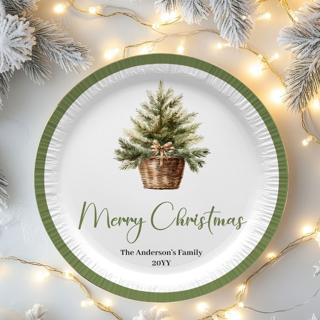 Prato De Papel Earth Tone Scandinavian Christmas Custom Family  (Modern Neutral Christmas Personalized Name Plates)