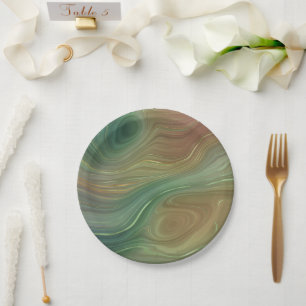 Prato De Papel Earthy Emerald Strata   Agato de tinta verde e Our