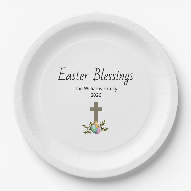 Prato De Papel Easter Blessings Decorated Eggs Christian Cross  (Frente)