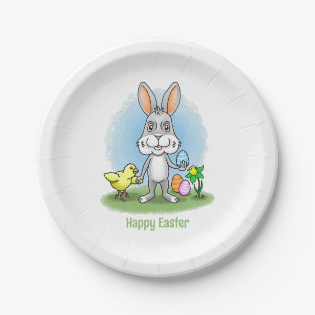 Prato De Papel Easter bunny and the Yellow Chicken (Frente)