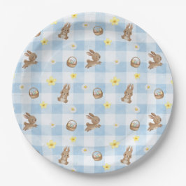 Prato De Papel Easter Bunny Blue Gingham