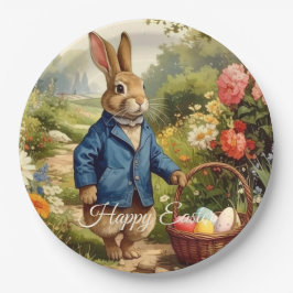 Prato De Papel Easter Bunny Collecting Easter Eggs