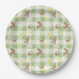 Prato De Papel Easter Bunny Green Gingham