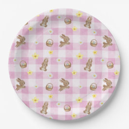 Prato De Papel Easter Bunny Pink Gingham