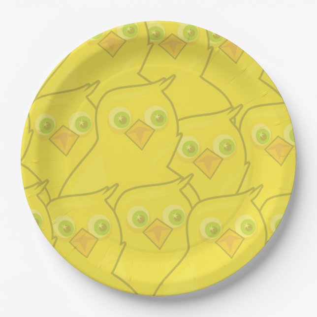 Prato De Papel Easter Chickens Bright Yellow Cartoon Pattern (Frente)