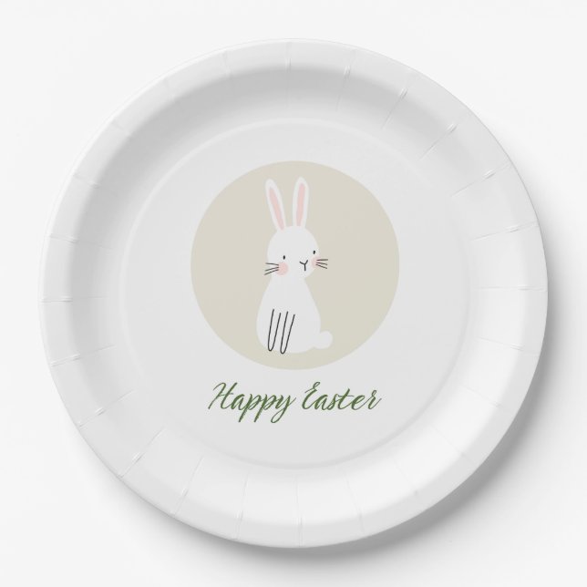 Prato De Papel Easter Paper Plate with Cute Bunny Design (Frente)