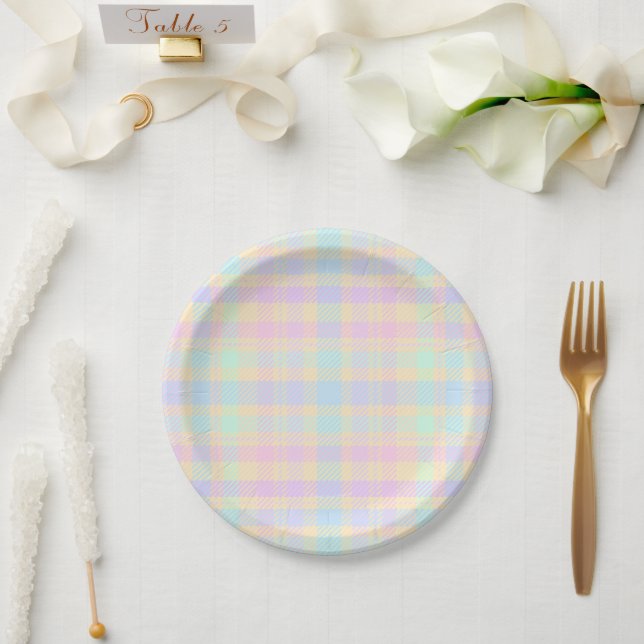 Prato De Papel Easter Pastel Plaid Party Paper Plates (Casamento)