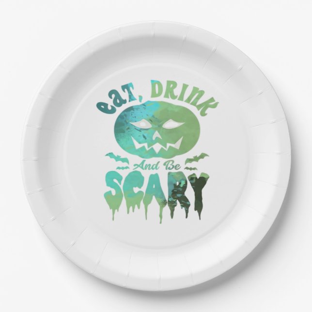 Prato De Papel Eat Drink And Be Scary Halloween Light (Frente)