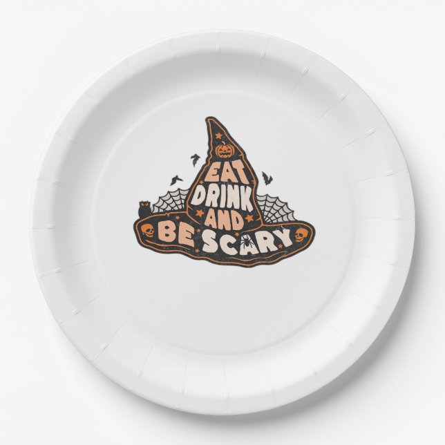 Prato De Papel Eat Drink And Be Scary Witch Only Halloween Gift F (Frente)