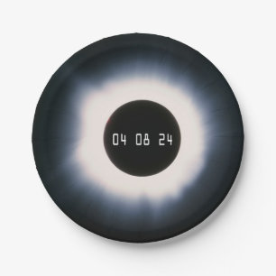 Prato De Papel Eclipse Solar Total 2024 em Preto e Branco