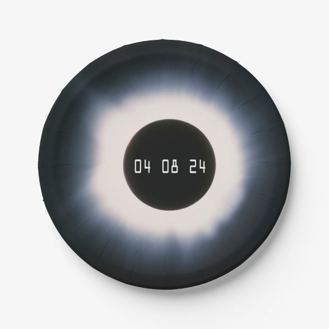 Prato De Papel Eclipse Solar Total 2024 em Preto e Branco (Frente)