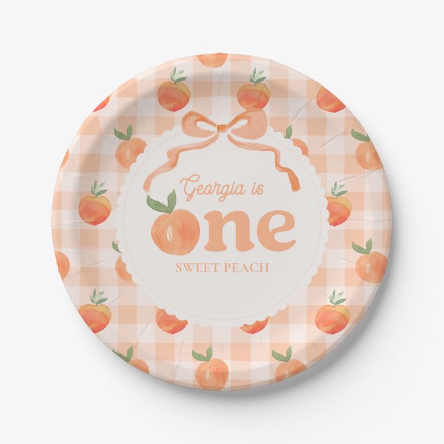 Prato De Papel Editable Gingham Peach Paper Plates (Frente)