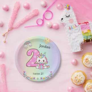 Prato De Papel Editable Kids Birthday Party Plate Cute Unicorn 