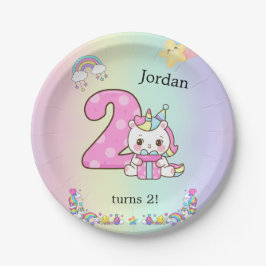Prato De Papel Editable Kids Birthday Party Plate Cute Unicorn 