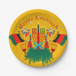 Prato De Papel Editar Texto Correspondente ao Kwanzaa Party 7"