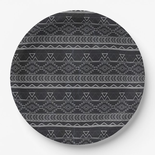 Prato De Papel Efeito Chalkboard Aztec Tribal Strips (Frente)
