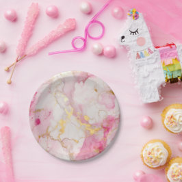 Prato De Papel Efeito de mármore rosa e dourado glamoroso