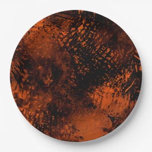 Prato De Papel Efeito Splatter de Tinta Laranja e Preto