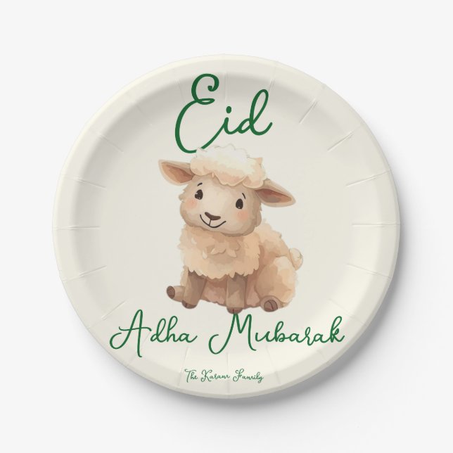 Prato De Papel Eid  Al Adha Beige Cute  Sheep Dinner  (Frente)