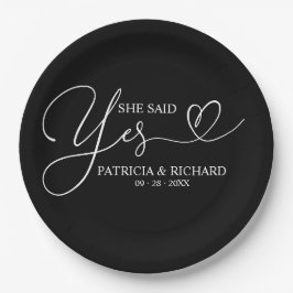 Prato De Papel Ela Disse Sim Uma Folha De Papel Festa de noivado