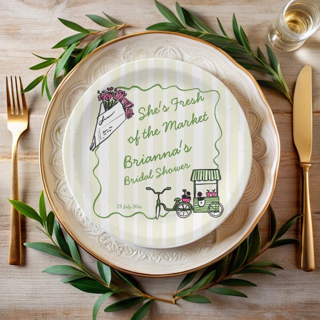 Prato De Papel Ela é nova do chuveiro de noiva personalizado do m (She's fresh of the market bridal shower custom paper plates personalized decor monogrammed plates)