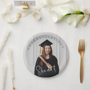 Prato De Papel Ela fez isso, foto, parabéns ao graduado