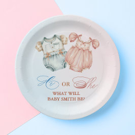 Prato De Papel Ele ou Ela É Vintagem De Bebê Azul Rosa