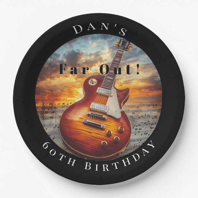 Prato De Papel Electric Guitar Ocean Sunset Music Notes (Frente)