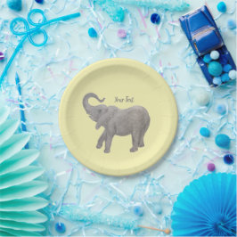 Prato De Papel Elefante Bebê Amarelo