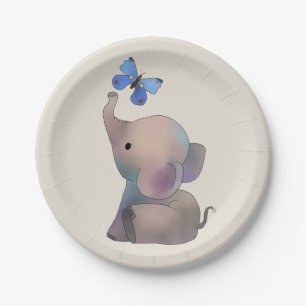 Prato De Papel Elefante com borboleta