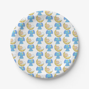 Prato De Papel Elefante com Design de bebê de lua