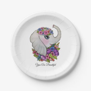 Prato De Papel Elefante da aguarela com flores selvagens