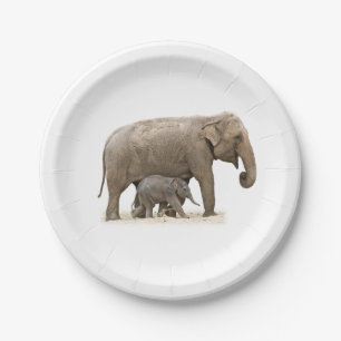 Prato De Papel Elefante da mãe e do bebê