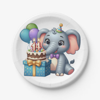 Prato De Papel Elefante de aniversário de 14 anos