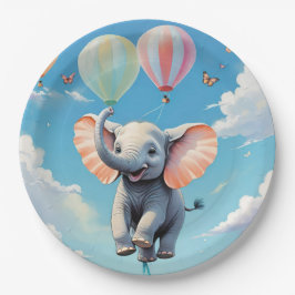 Prato De Papel Elefante De Bebê Bonito Voando Com Balões De Ar Qu