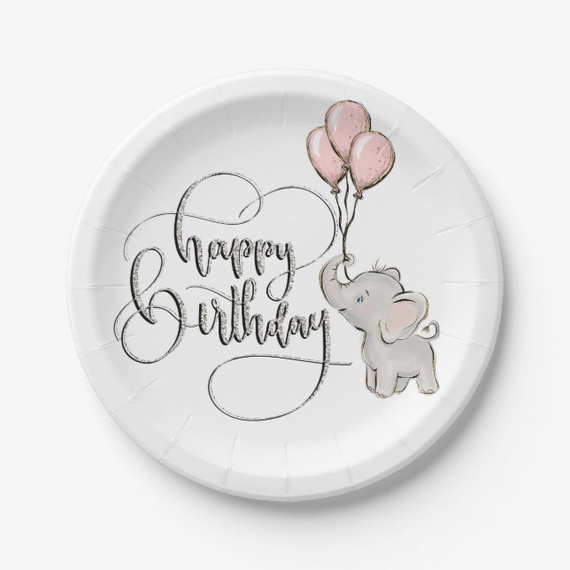 Prato De Papel Elefante Feliz Aniversário (Frente)