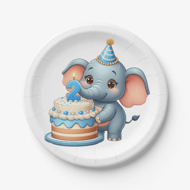 Prato De Papel Elefante Fofo 2º Aniversário (Frente)
