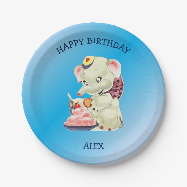 Prato De Papel Elefante Para Bebê Com Arco Rosa (Frente)