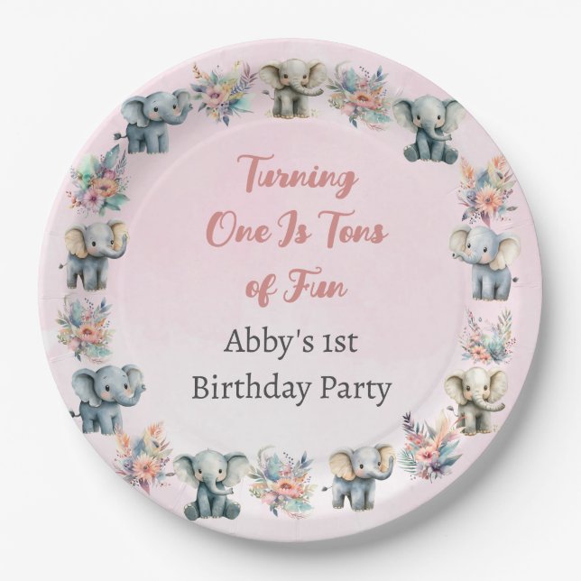 Prato De Papel Elefantes e Flores da Selva de Boho no Aniversário