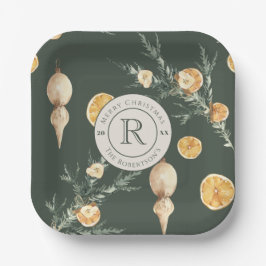 Prato De Papel Elegância Clássica: Natal com Monograma Chic