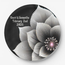 Prato De Papel Elegância do eterno: Casamento do Flor Negro e Sil