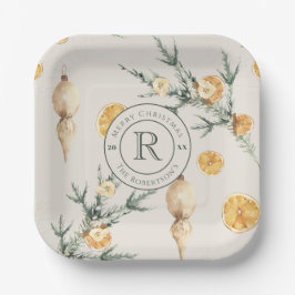 Prato De Papel Elegância do eterno: Natal com Monograma de Quic