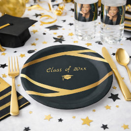 Prato De Papel Elegância Dourada Turma De Graduação
