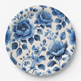 Prato De Papel Elegância Floral Azul Vintage