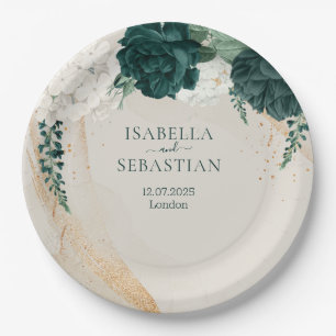 Prato De Papel Elegância Floral Bege Esmeralda Moderna