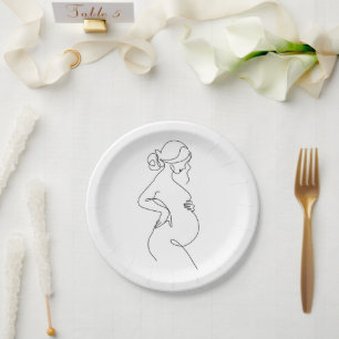 Prato De Papel Elegância Materna: Mulheres Grávidas Arte em Linha