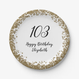 Prato De Papel Elegant 103rd Birthday Plates With Gold Sequins