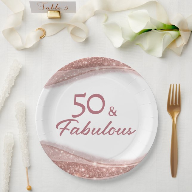 Prato De Papel Elegant 50 & Fabulous Rose Gold Birthday Party (Casamento)