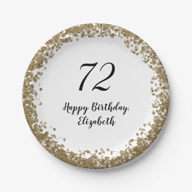 Prato De Papel Elegant 72nd Birthday Plates With Gold Sequins (Frente)