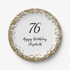 Prato De Papel Elegant 76th Birthday Plates With Gold Sequins